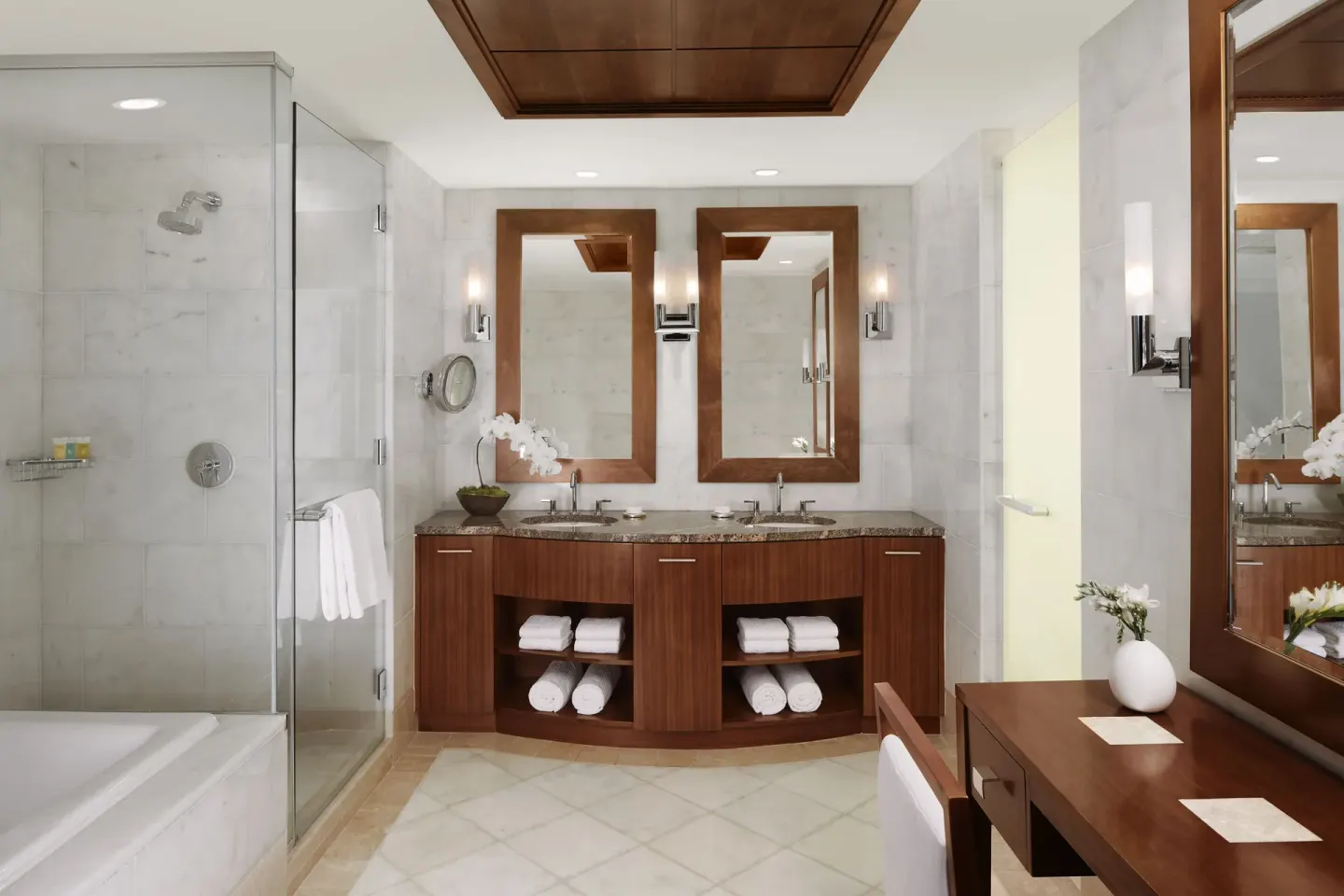 One Bedroom Terrace Suite bathroom with double vanity at The Reef at Atlantis.