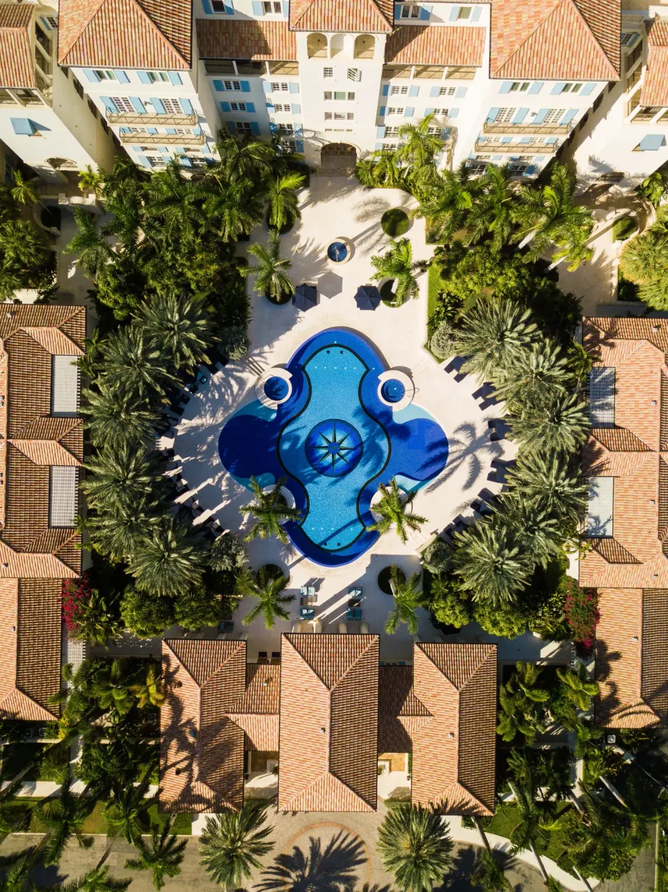 Aerial view of the central pool courtyard at The Regent Grand.