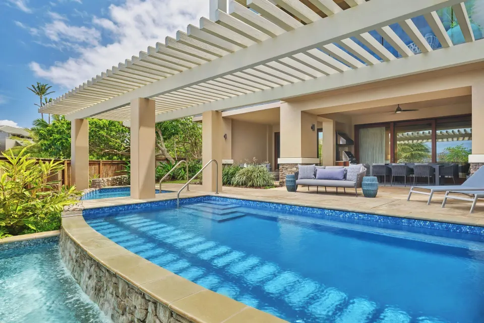 Private residence plunge pool and covered patio at The Resort at Kapalua Bay, Maui