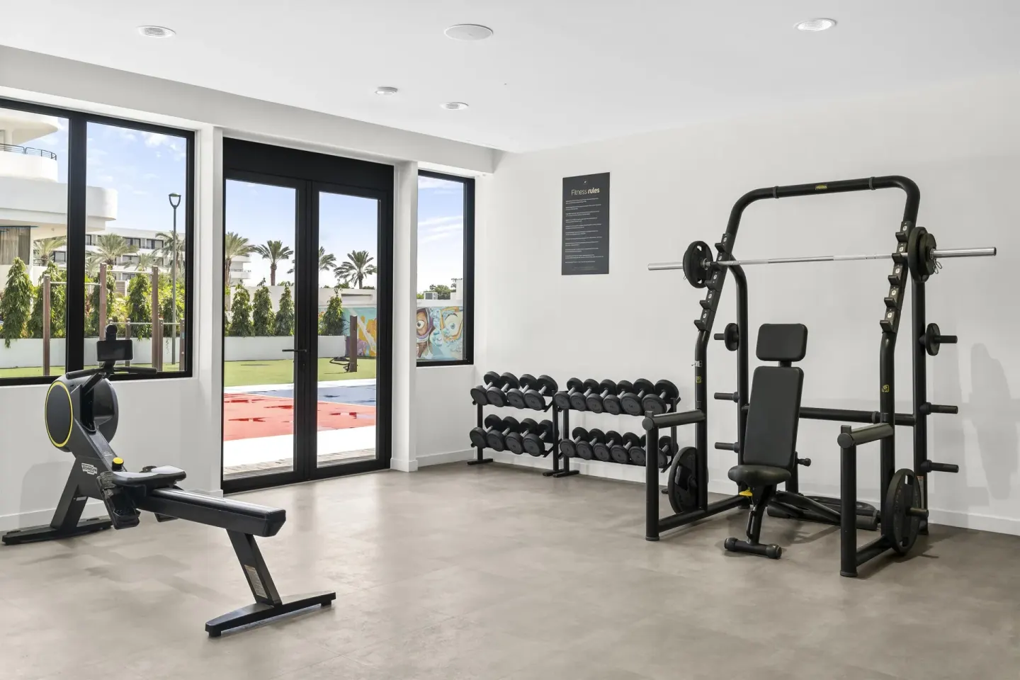 Fitness center weights and strength equipment at The Rif at Mangrove Beach Corendon Curacao, Curio.