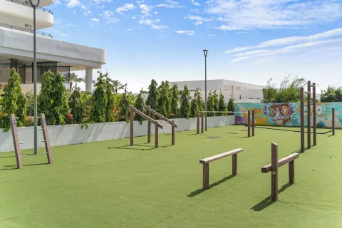 Outdoor fitness area with exercise bars at The Rif at Mangrove Beach Corendon Curacao, Curio.