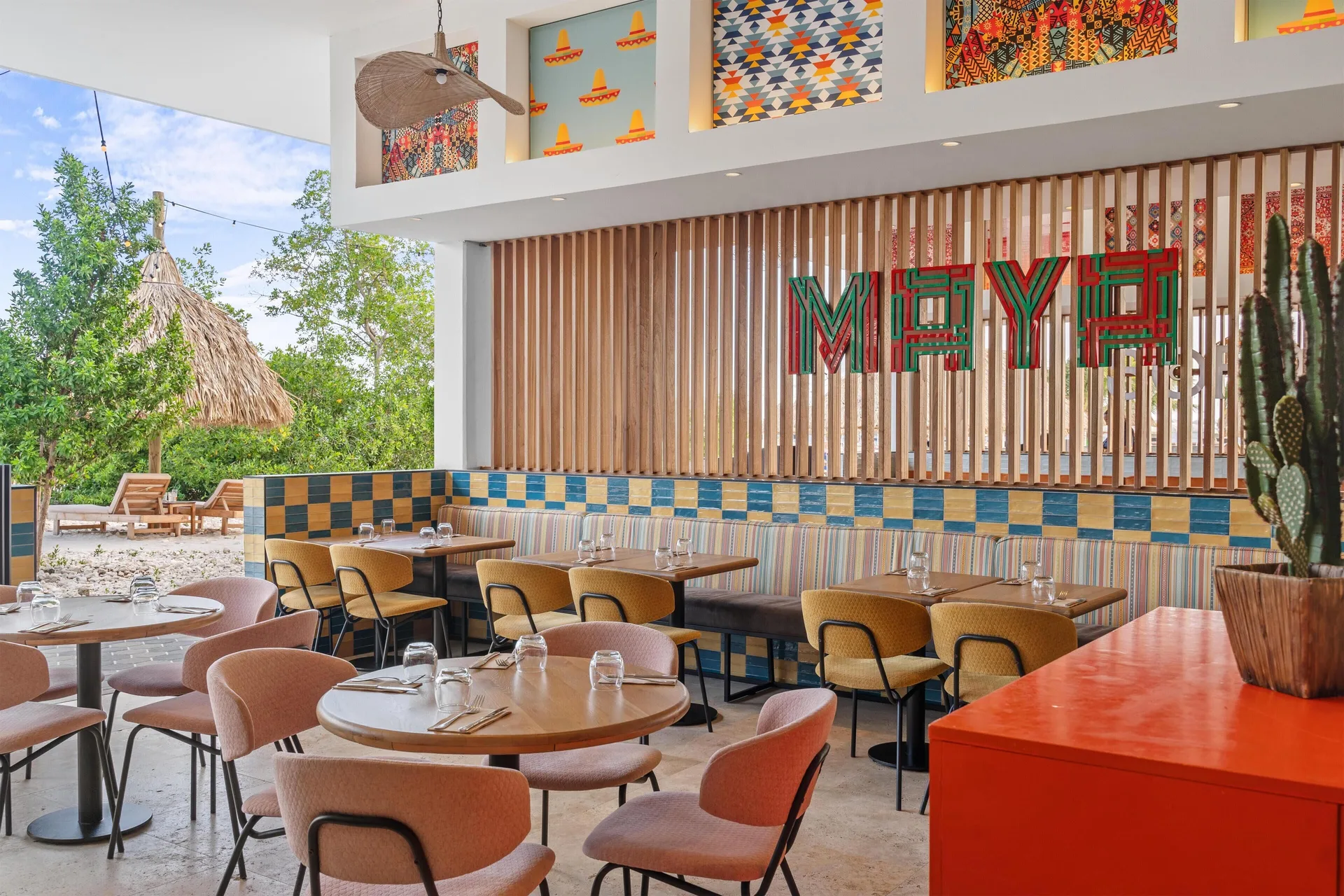 Maya Mexican Restaurant dining room at The Rif at Mangrove Beach Corendon Curacao, Curio.