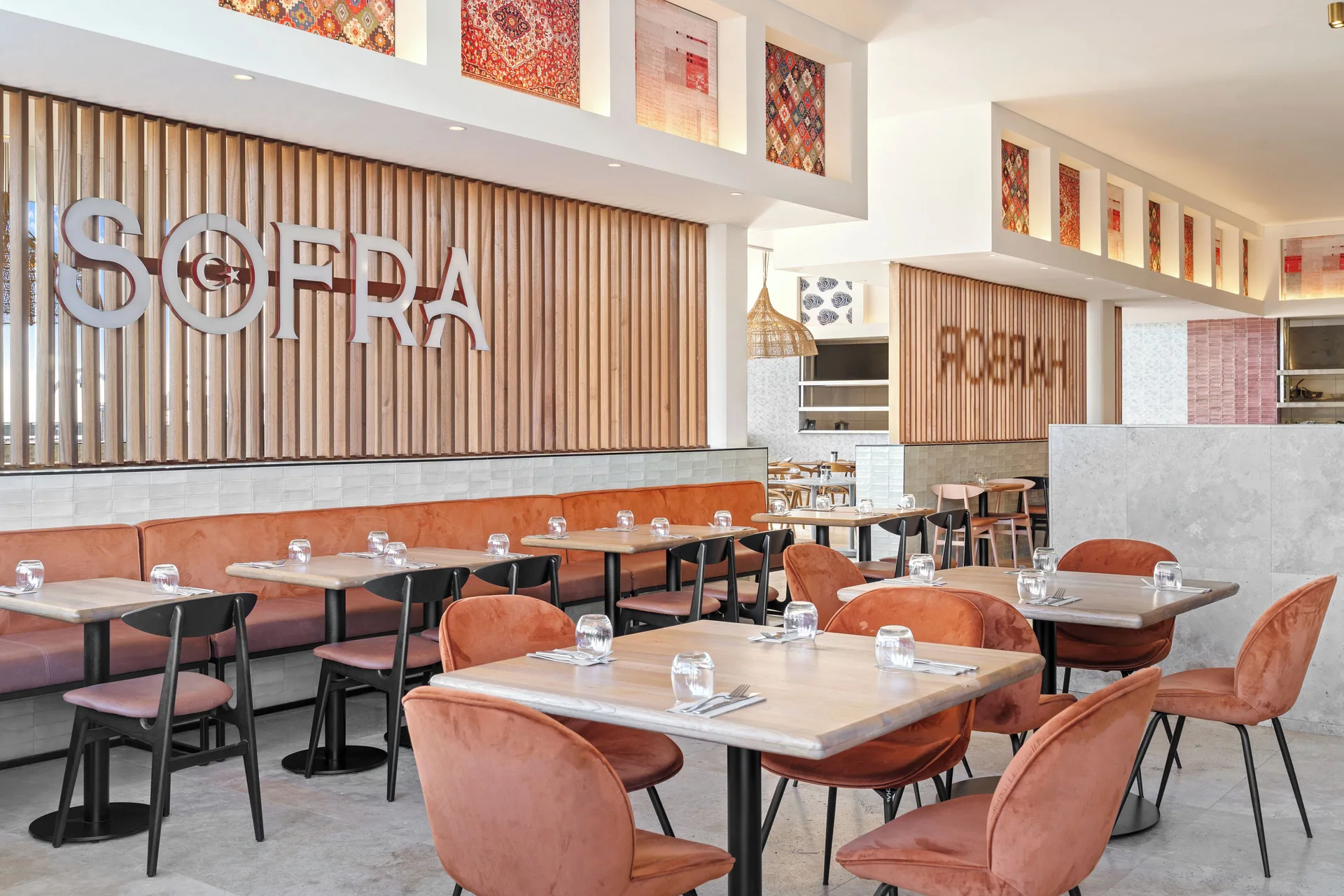 Sofra dining room with set tables at The Rif at Mangrove Beach Corendon Curacao, Curio.