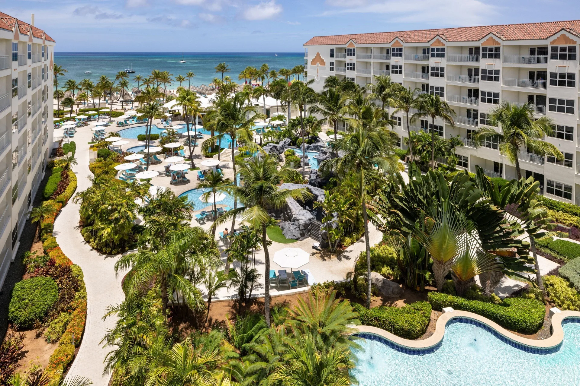 Marriott's Aruba Ocean Club beachfront vacation club resort with villas and Palm Beach pools