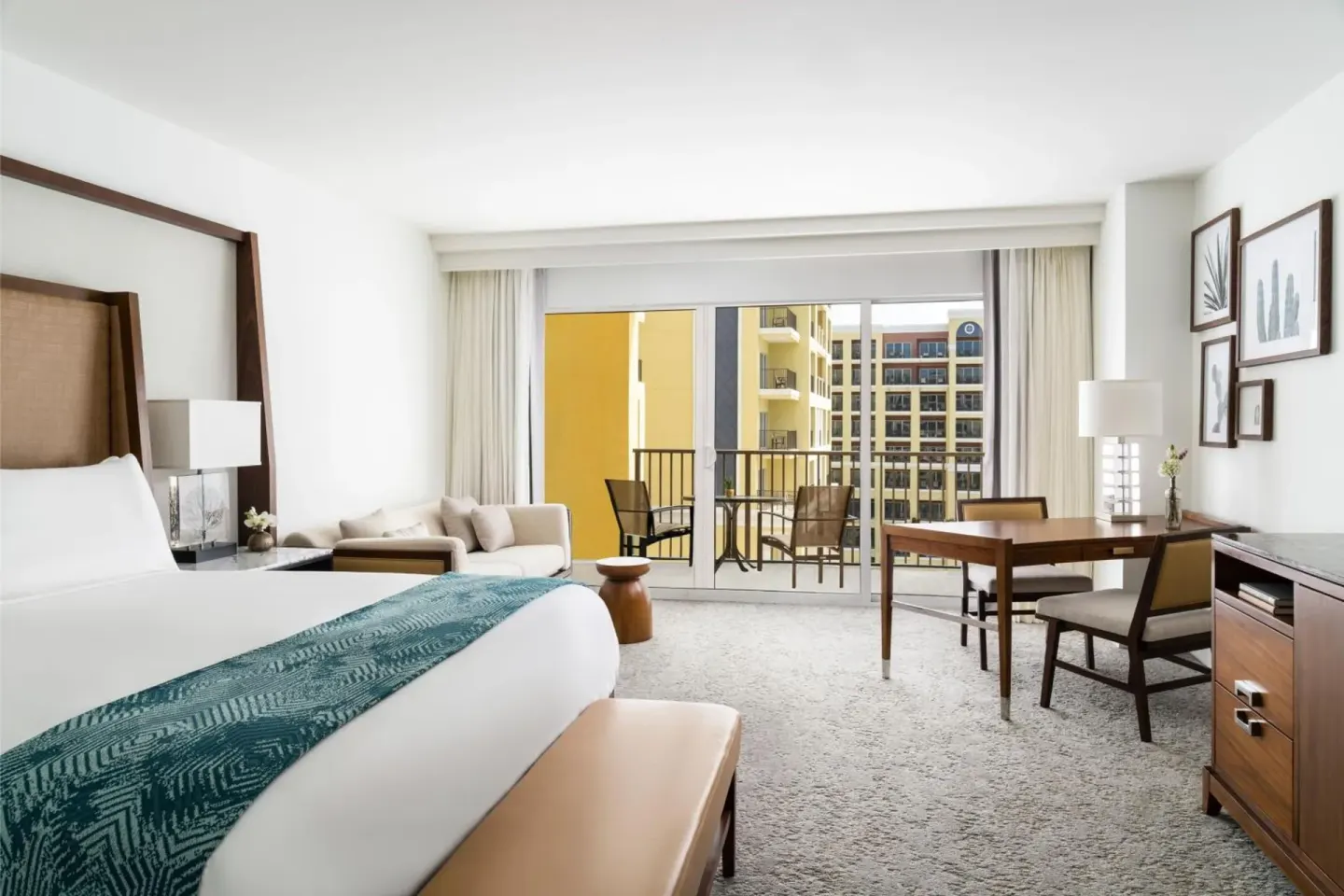 Guest Room Limited View with king bed and balcony at The Ritz-Carlton, Aruba.
