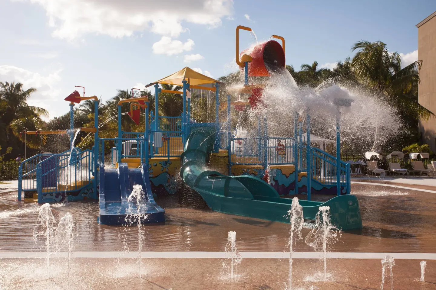 Colorful children's splash area with slides at The Ritz-Carlton, Grand Cayman.