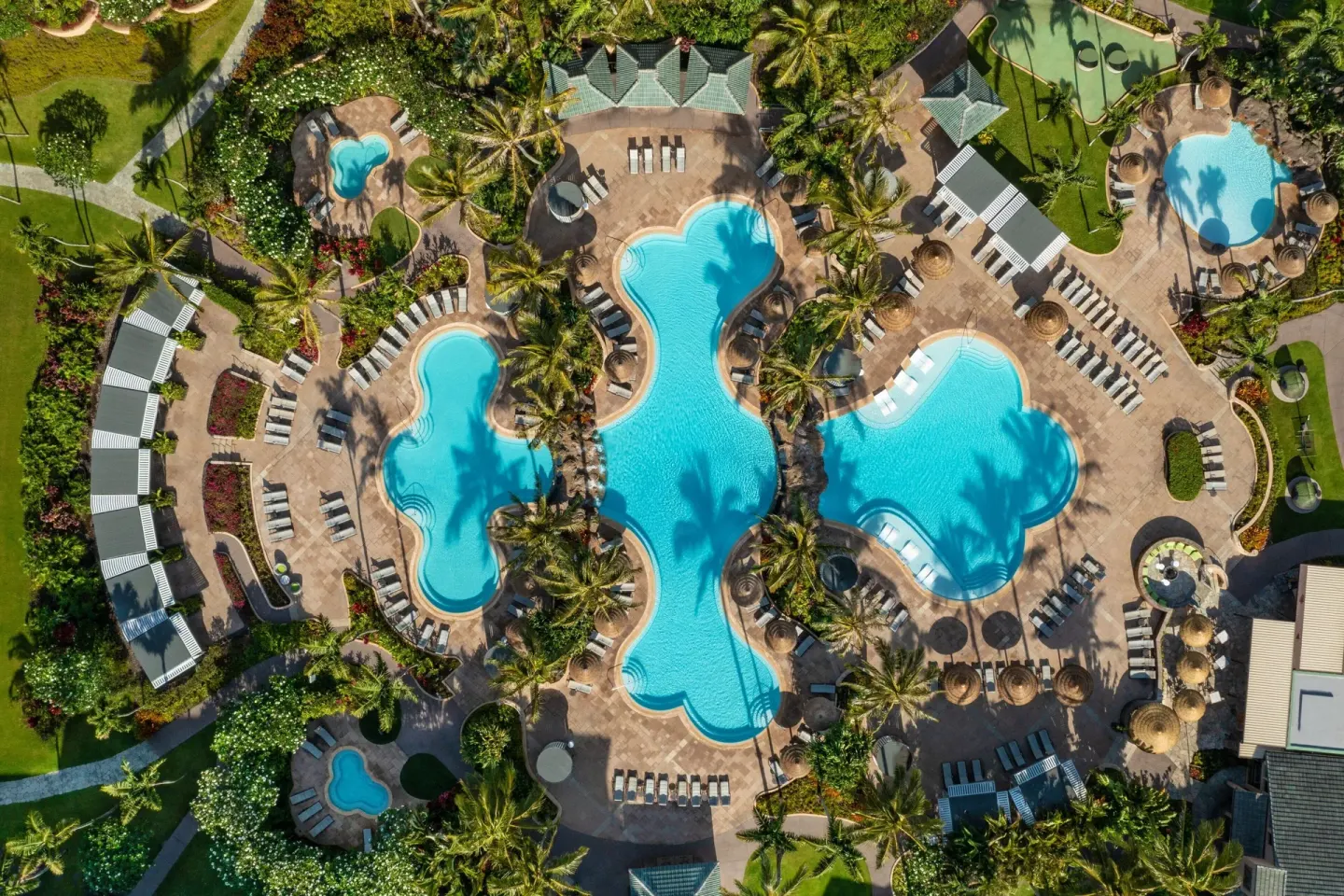 Aerial view of the resort pool complex at The Ritz-Carlton Maui, Kapalua.