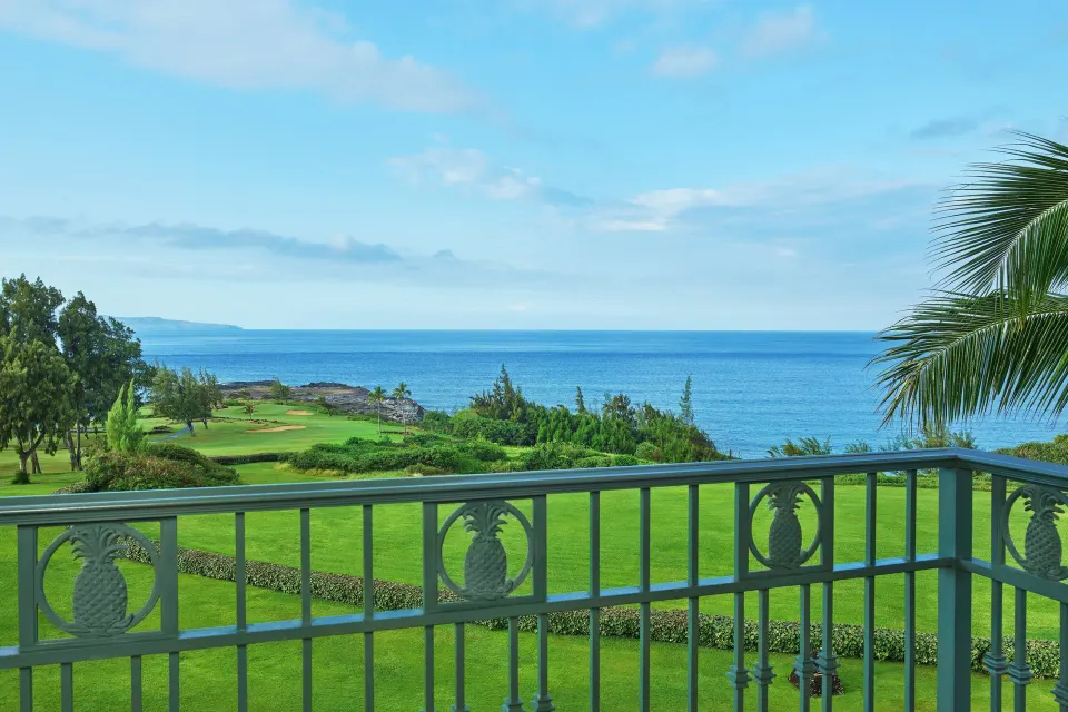 Presidential Suite balcony view at The Ritz-Carlton Maui, Kapalua over lawns, coastline, and ocean.