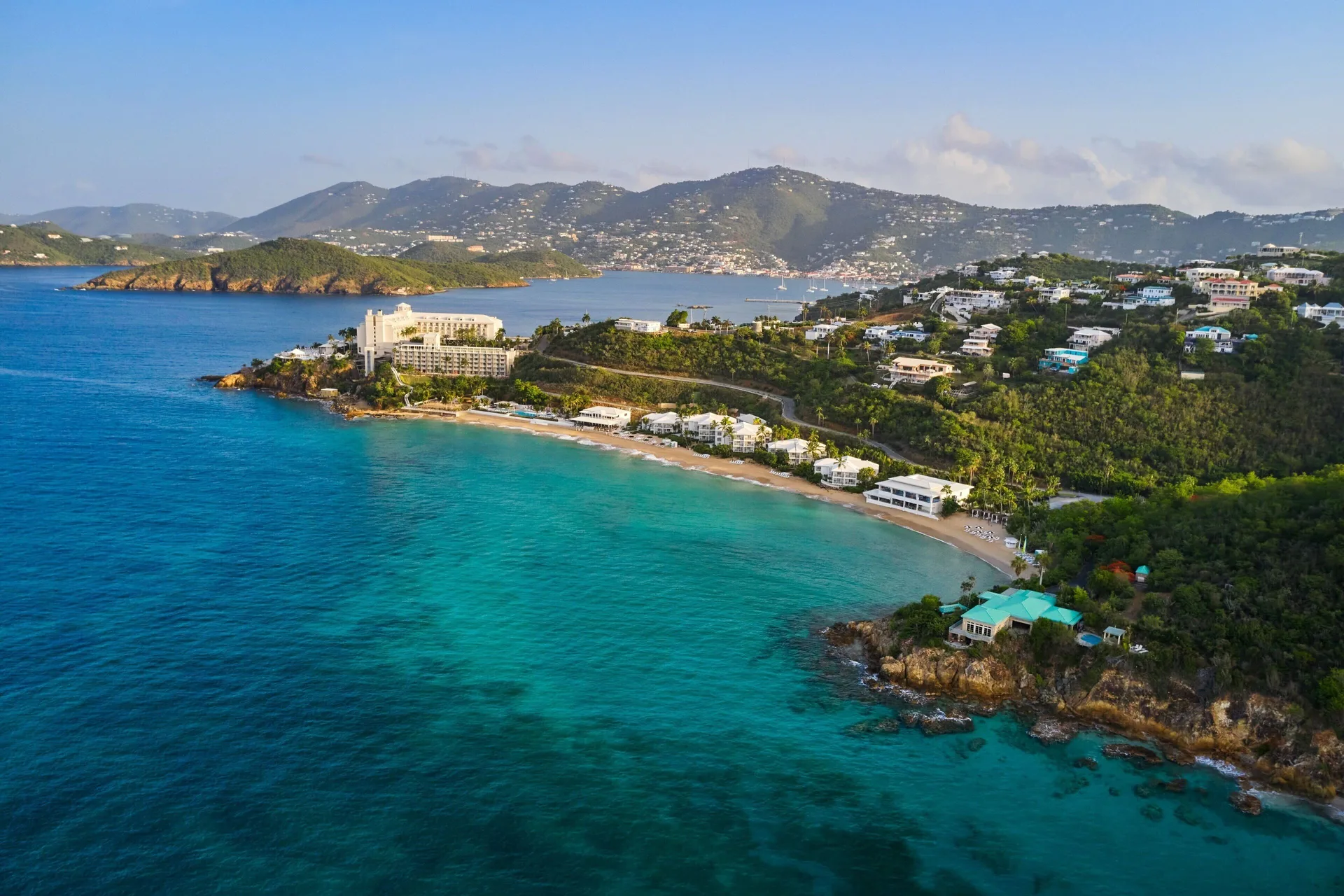 The Westin St. Thomas Beach Resort and Spa with beachfront pools and Caribbean views on St. Thomas, U.S. Virgin Islands.