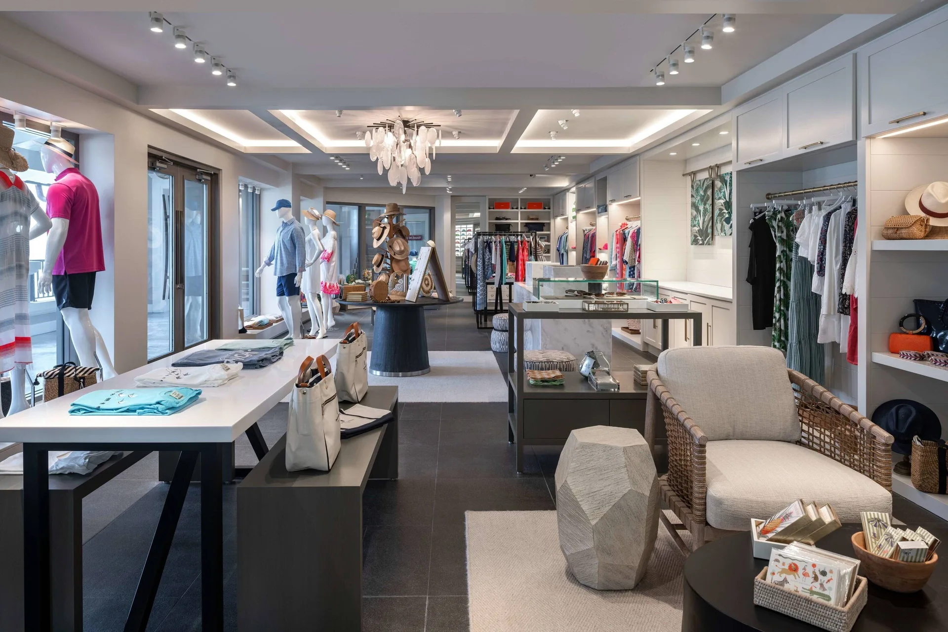 Resort boutique with clothing displays and seating at The Ritz-Carlton, St. Thomas.