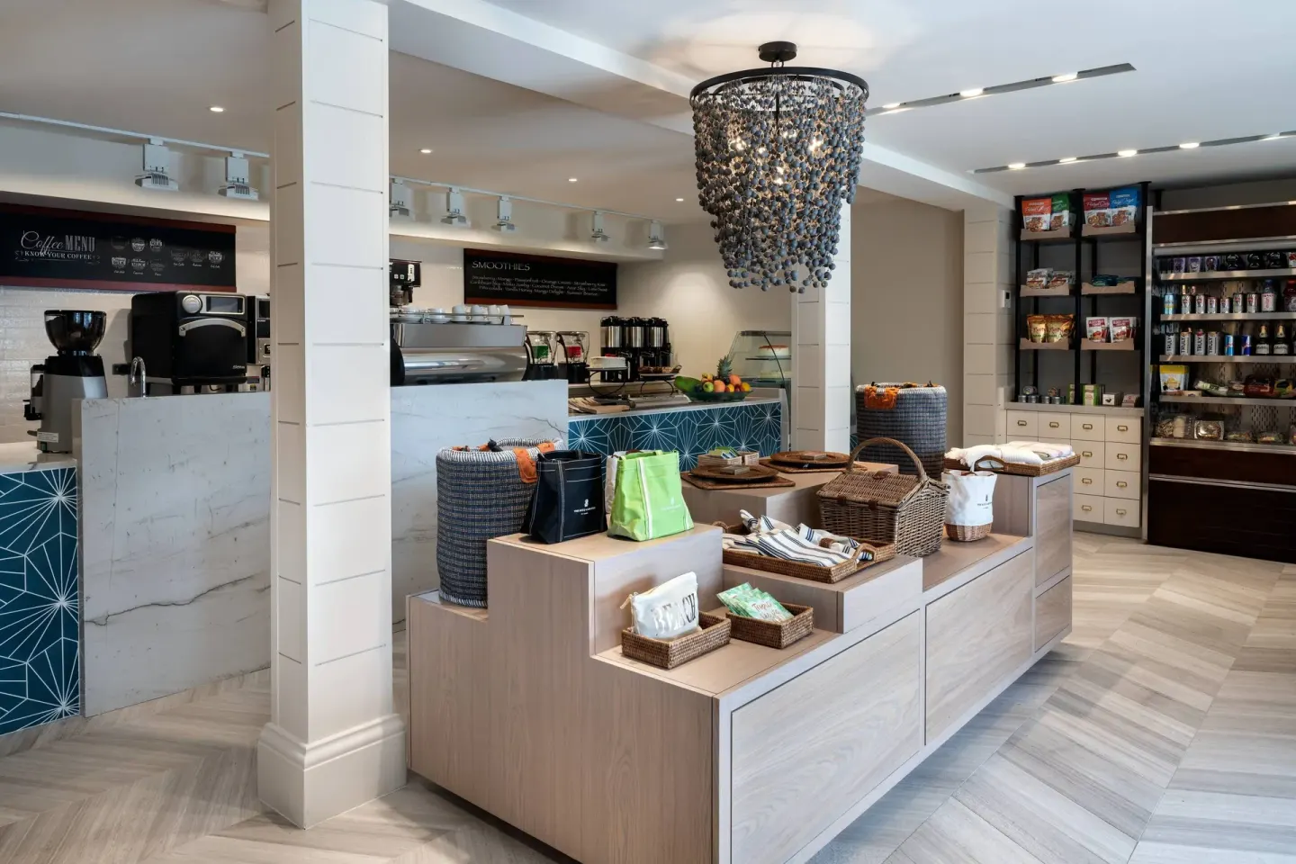 Southwind coffee counter and market shelves at The Ritz-Carlton, St. Thomas.