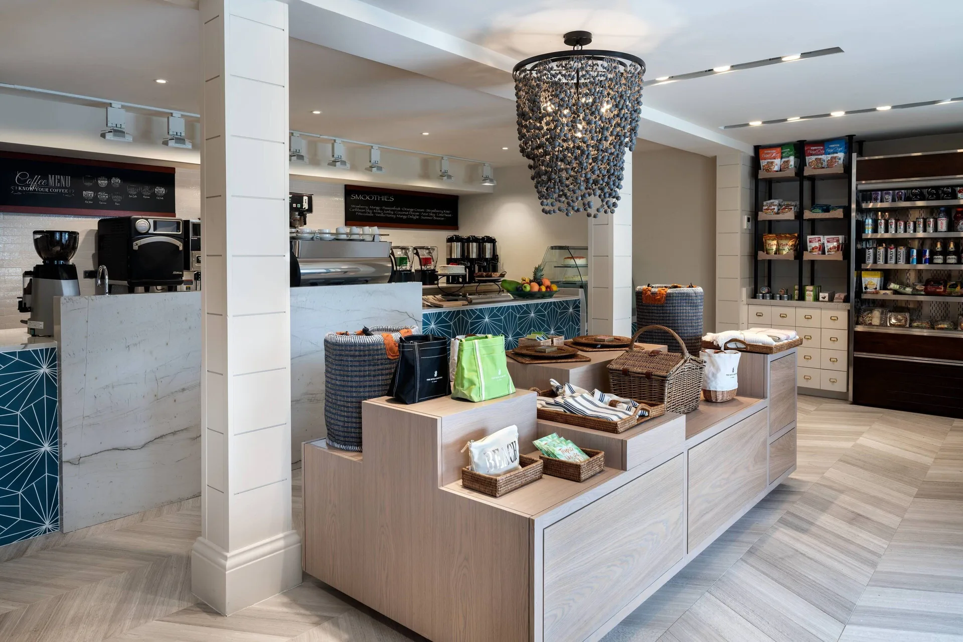 Southwind coffee counter and market shelves at The Ritz-Carlton, St. Thomas.