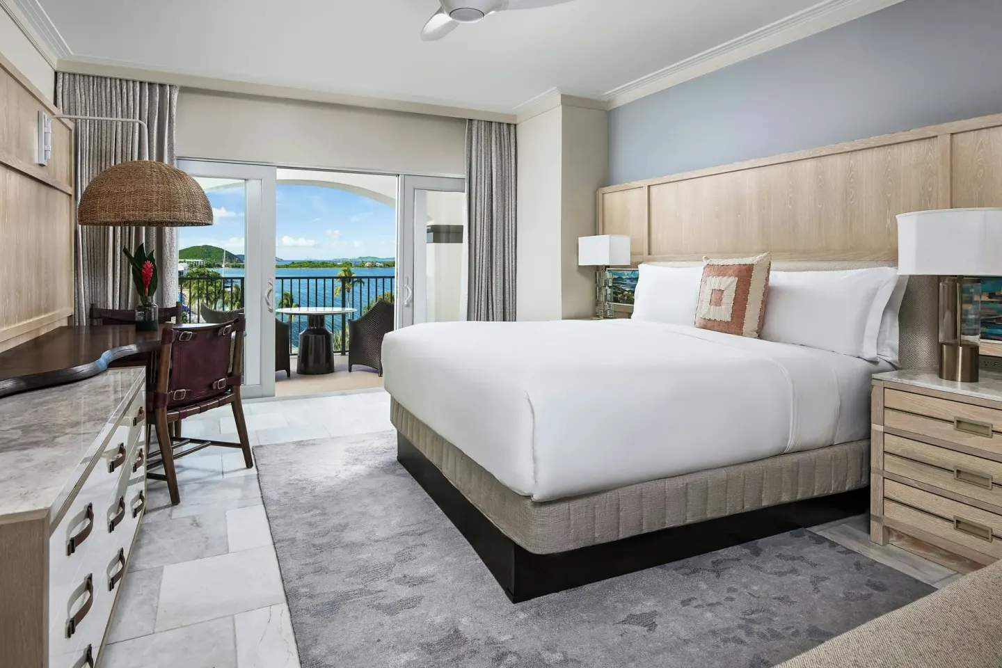 Club Ocean View Room with king bed and balcony at The Ritz-Carlton, St. Thomas.