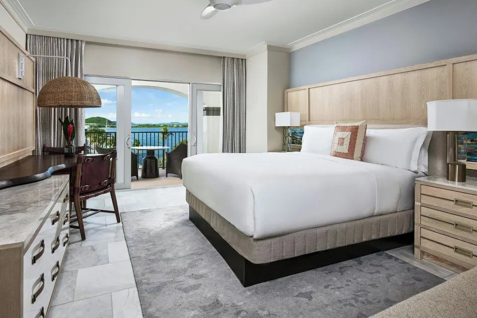 Club Ocean View Room with king bed and balcony at The Ritz-Carlton, St. Thomas.