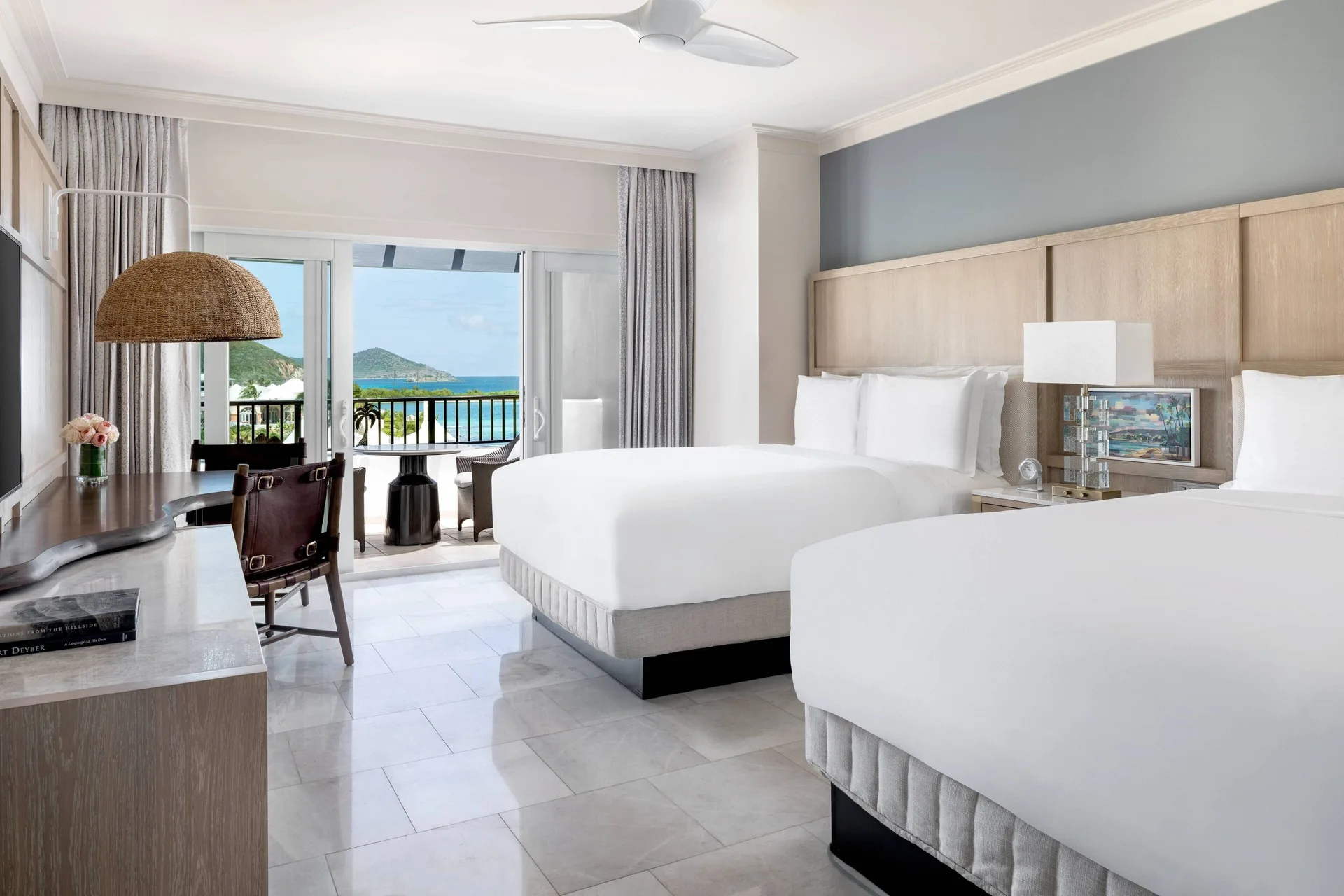 Club Ocean View Room with two beds and balcony at The Ritz-Carlton, St. Thomas.