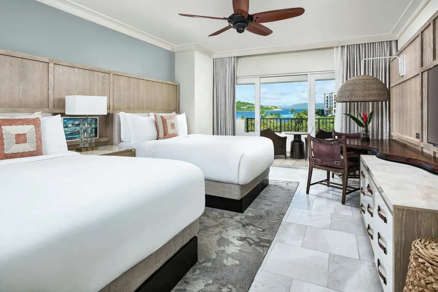 Ocean View Room with two beds and balcony at The Ritz-Carlton, St. Thomas.