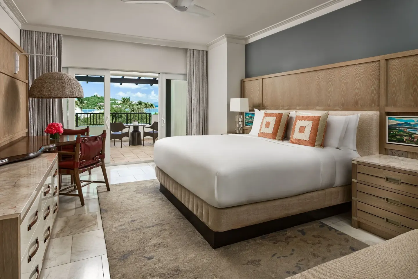 Resort View Room with a king bed and balcony at The Ritz-Carlton, St. Thomas.