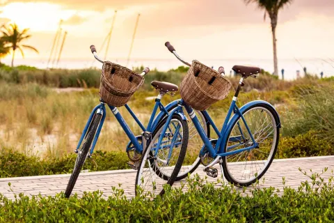 Beach cruiser bicycles by the dunes at The Ritz-Carlton, Turks & Caicos.