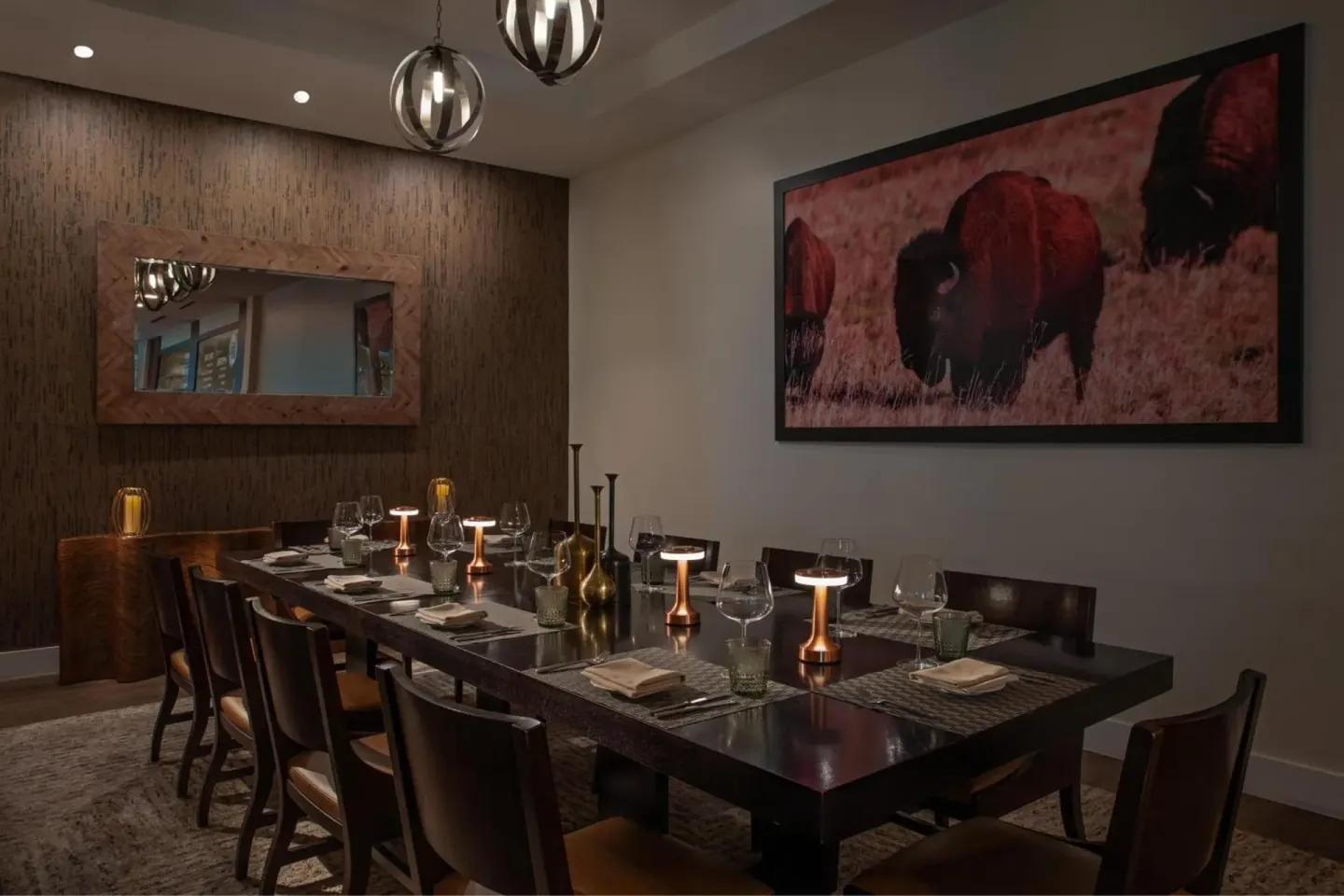Private dining room with bison artwork at The Ritz-Carlton, Turks & Caicos.