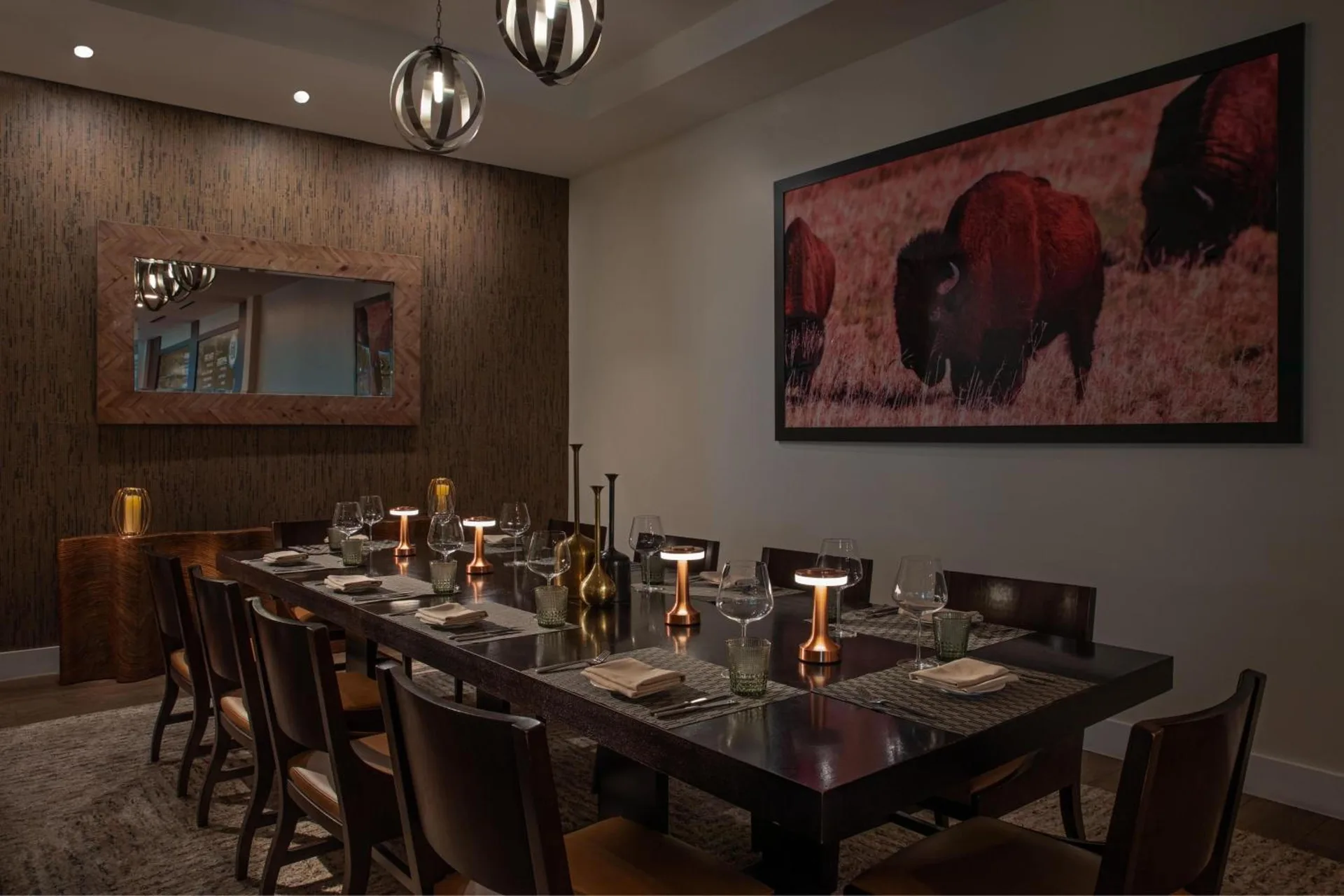 Private dining room with bison artwork at The Ritz-Carlton, Turks & Caicos.