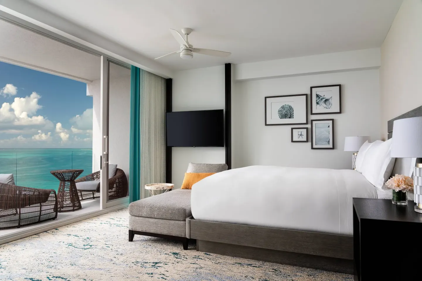 Bedroom in a 2 Bedroom Executive Suite Balcony at The Ritz-Carlton, Turks & Caicos with ocean-facing balcony.