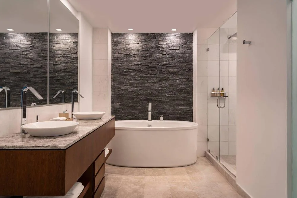 Deluxe Limited View guest room bathroom at The Ritz-Carlton, Turks & Caicos.