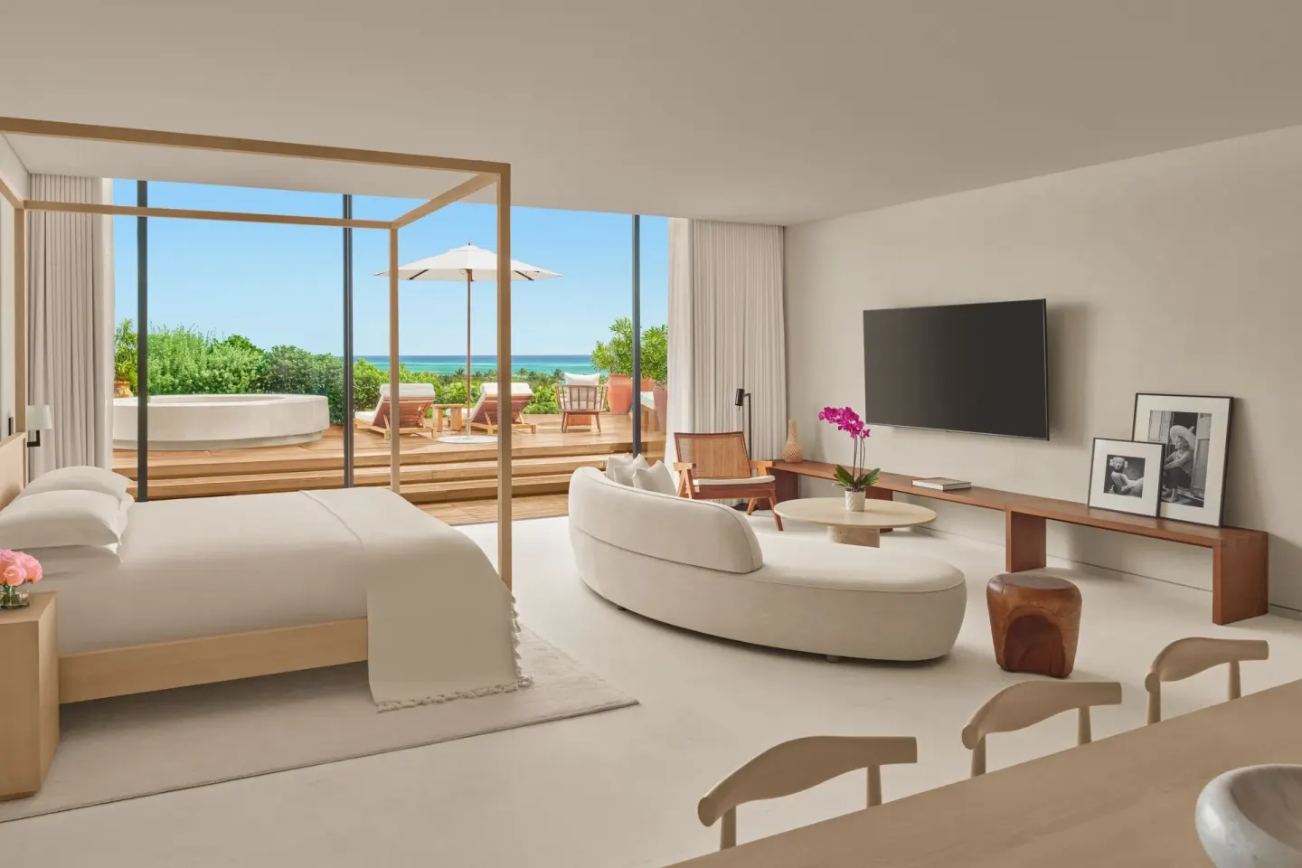 King-bed suite with ocean-facing terrace at The Riviera Maya EDITION At Kanai.