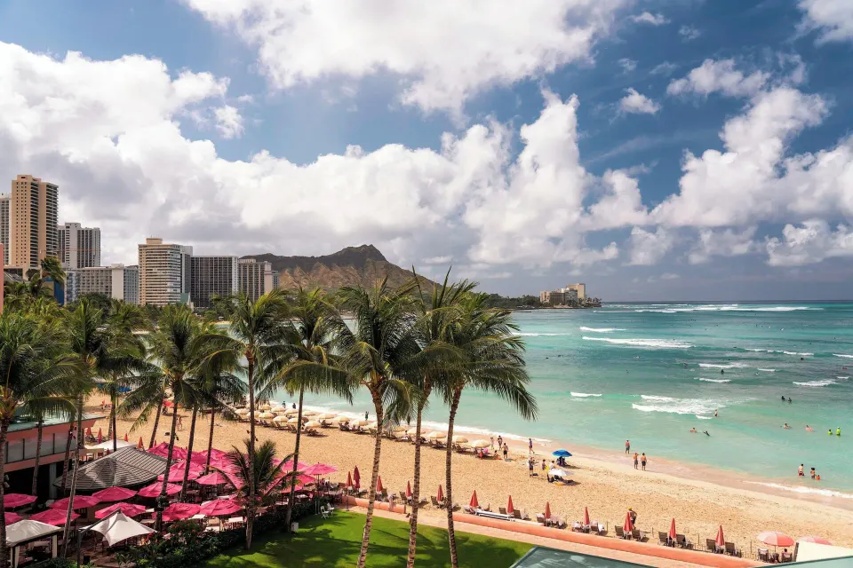 Ocean view from a Historic Ocean View room at The Royal Hawaiian, Waikiki.