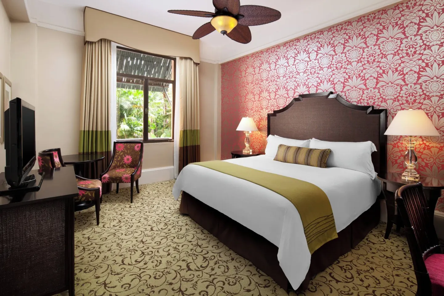 Historic Room 1 with a king bed and resort-view window at The Royal Hawaiian, Waikiki.
