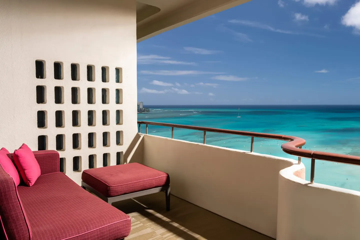 Mailani Tower suite balcony with ocean view at The Royal Hawaiian, Waikiki.