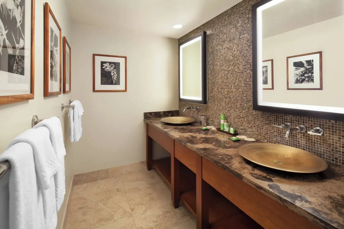 Double vanity bathroom in a suite at The Royal Hawaiian, Waikiki.