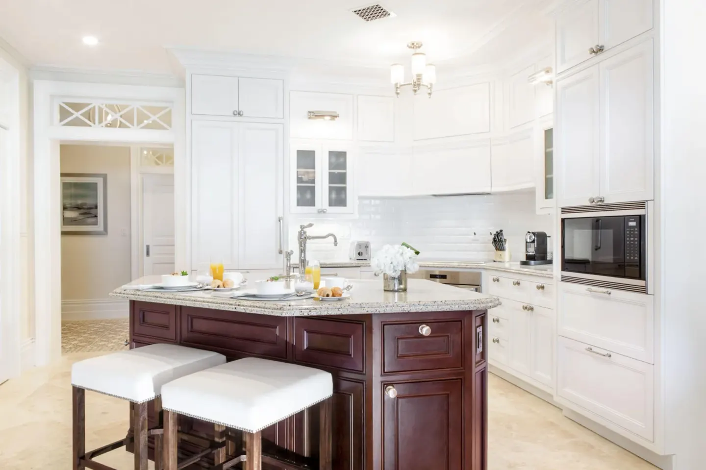 Angled kitchen view in a Deluxe Room, 1 Bedroom, Oceanfront at The Shore Club Turks and Caicos.