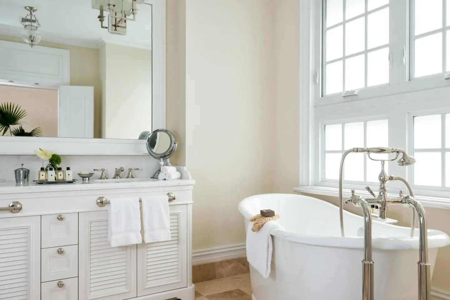 Junior Suite Garden View bathroom with soaking tub at The Shore Club Turks and Caicos.