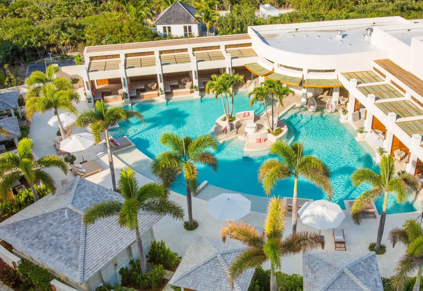 Pool view from above near Junior Suites at The Shore Club Turks and Caicos.