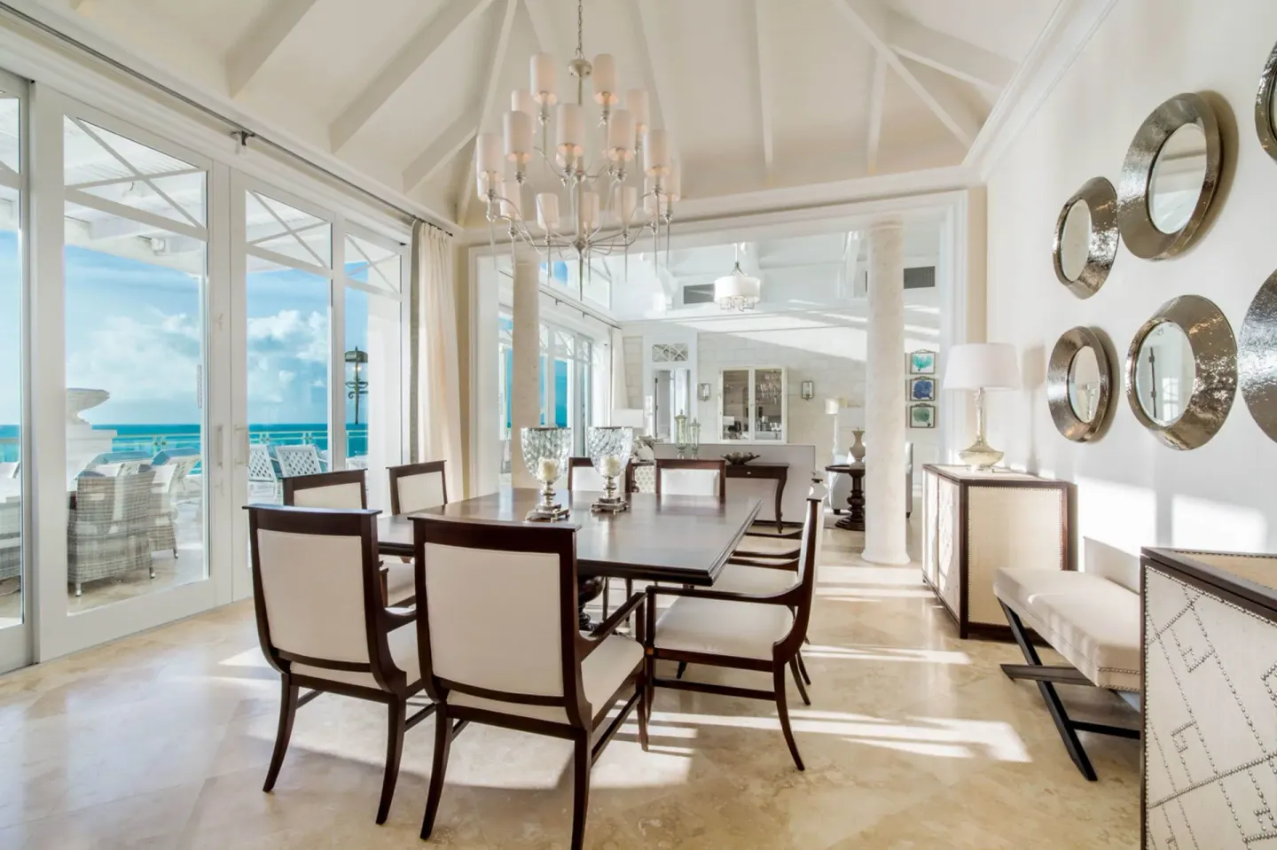 Penthouse dining room with terrace and ocean view at The Shore Club Turks and Caicos.