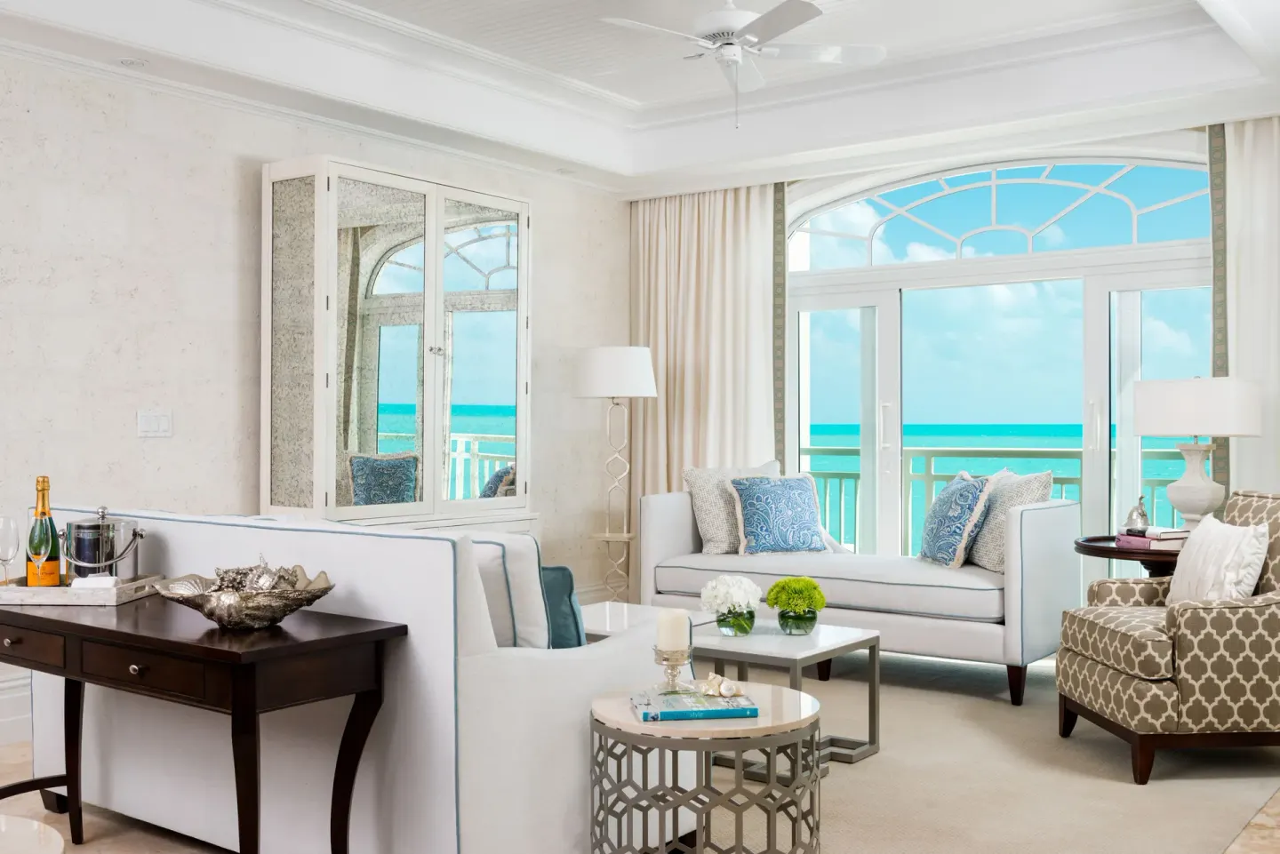 Oceanfront living room with sea views at The Shore Club Turks and Caicos.