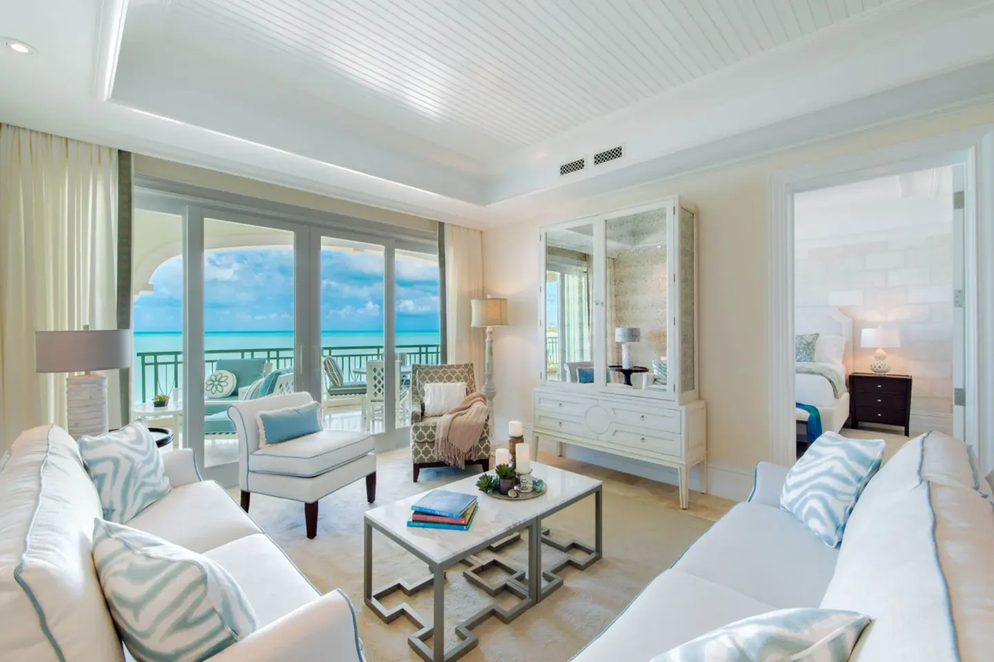 Oceanfront two-bedroom room study with balcony view at The Shore Club Turks and Caicos.
