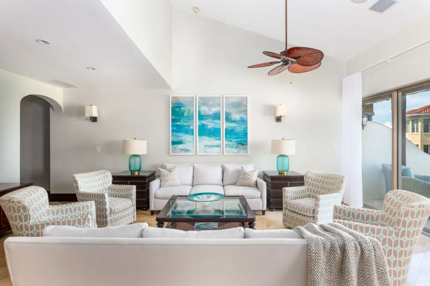 Penthouse Villa Two Bedroom Duplex Residence living room at The Somerset on Grace Bay.