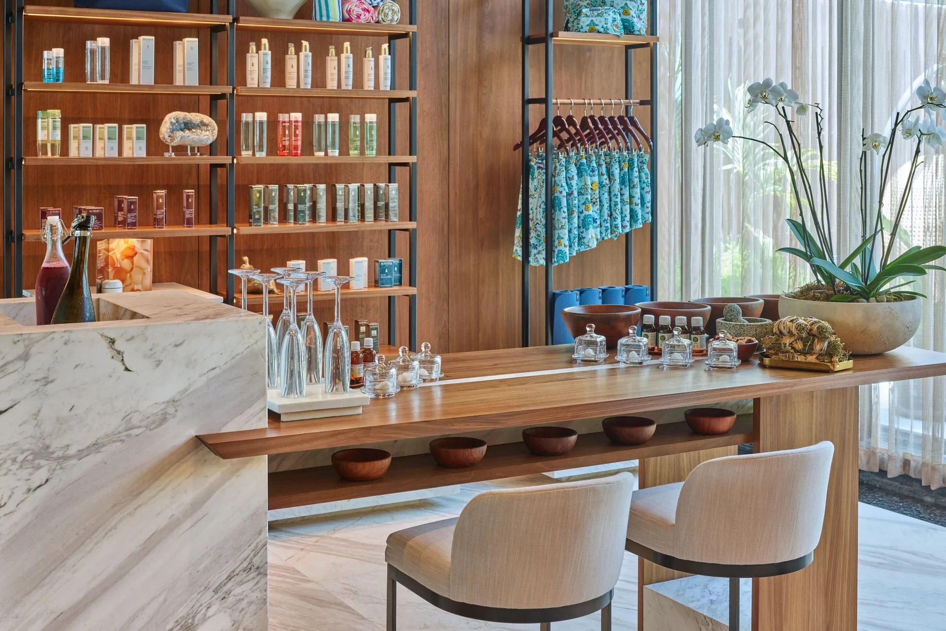 Retail display with counter and spa products at The St. Regis Kanai Resort, Riviera Maya.