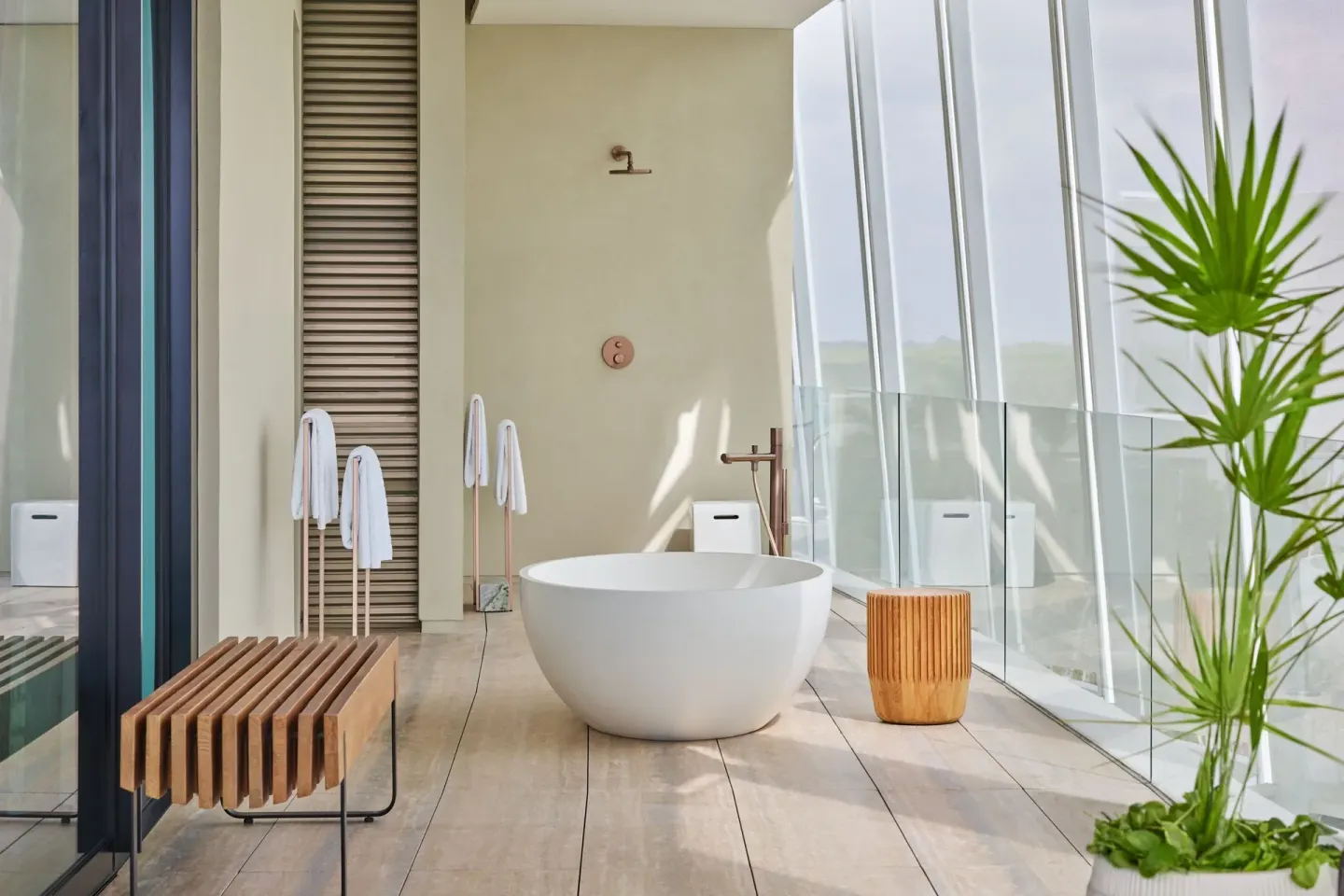 Outdoor soaking tub on the suite terrace at The St. Regis Kanai Resort, Riviera Maya.