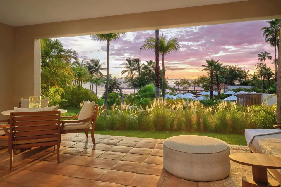 Ocean-view suite terrace with lounge seating at The St. Regis Punta Mita Resort.