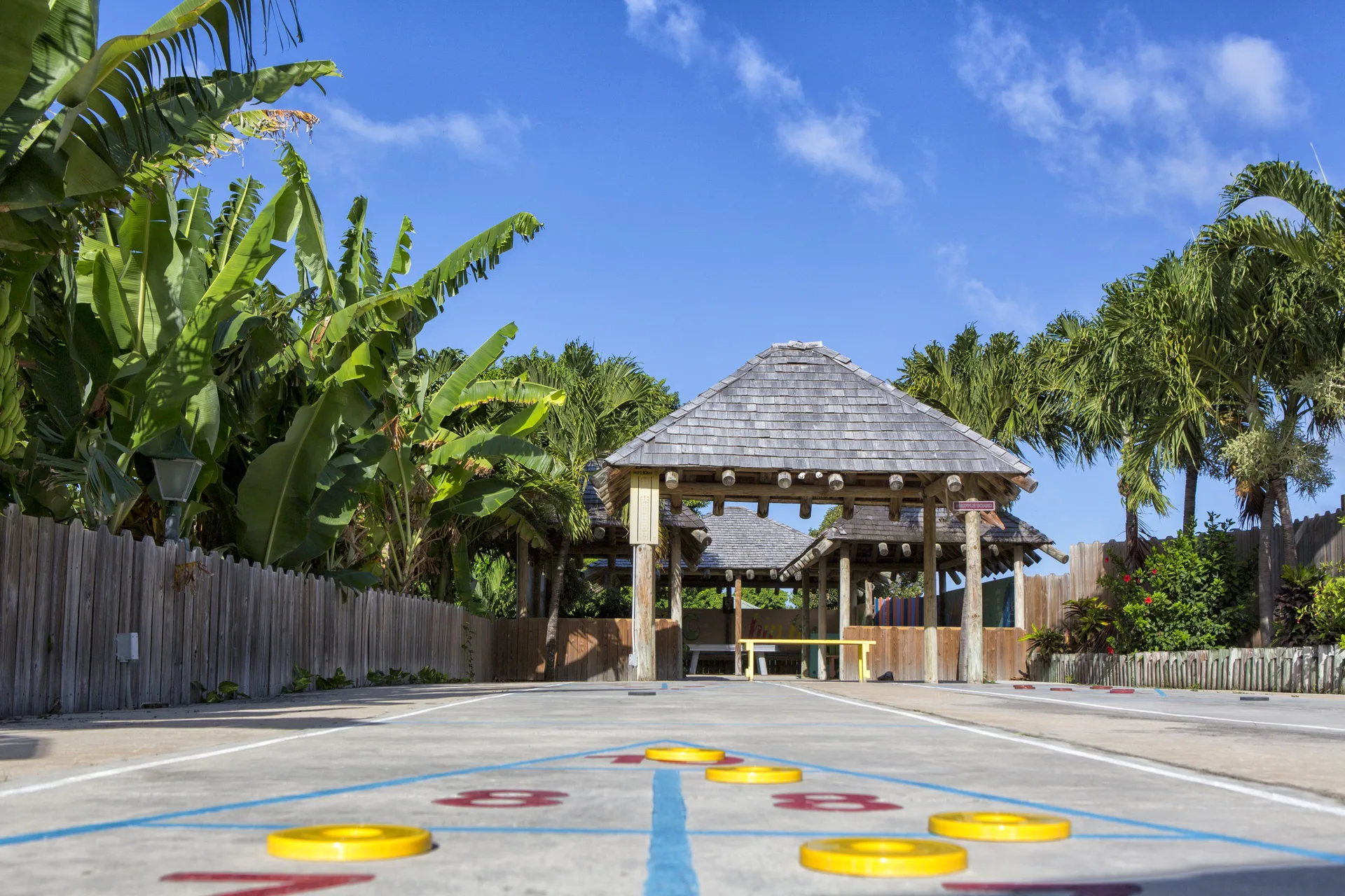 Shuffleboard court and tropical pavilion at The Verandah Antigua.