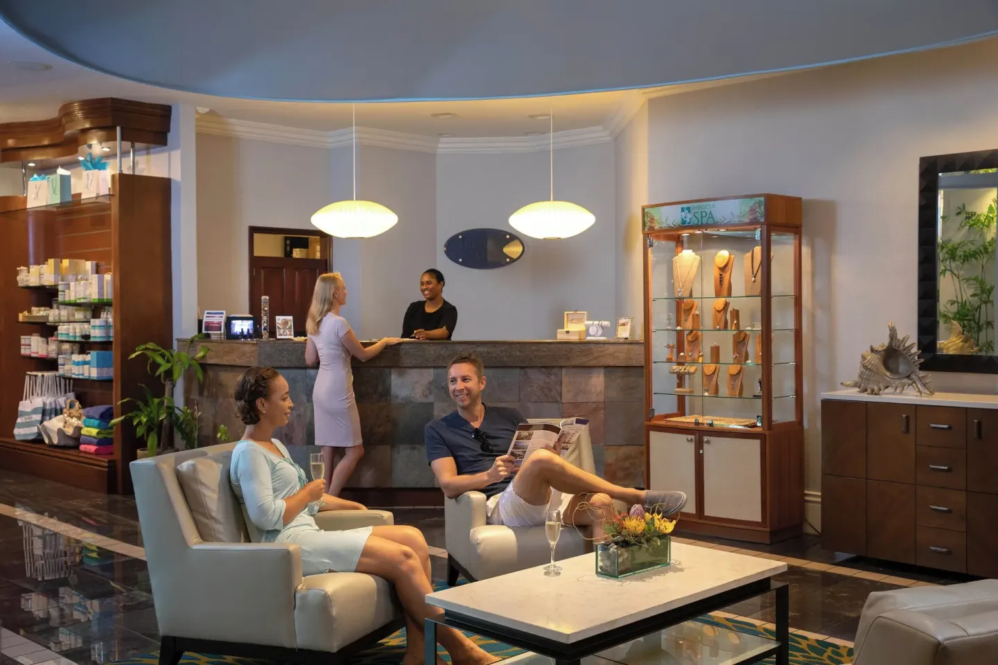 Spa reception lounge at The Westin Grand Cayman Seven Mile Beach Resort & Spa.