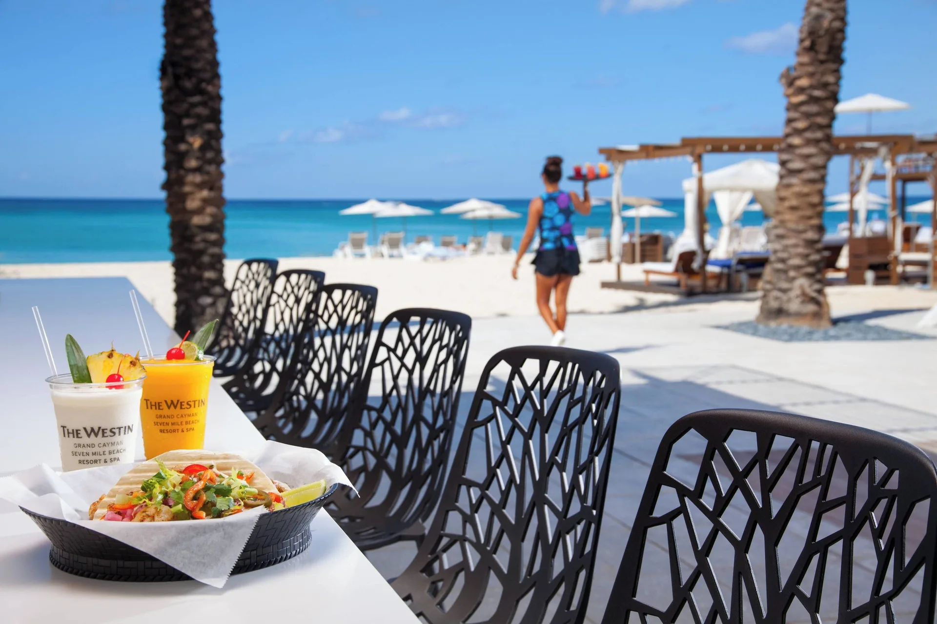 Beachside food and drinks at The Westin Grand Cayman Seven Mile Beach Resort & Spa.