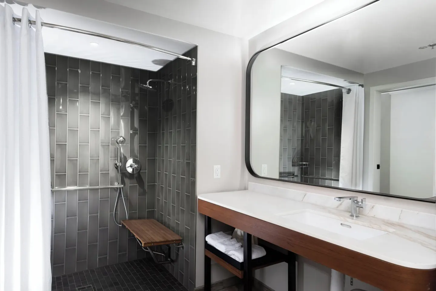 Accessible guest bathroom with roll-in shower at The Westin Maui Resort & Spa, Ka'anapali.