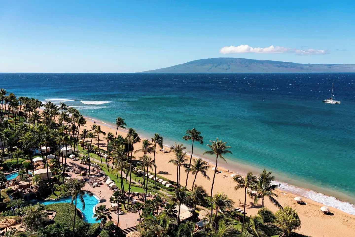 Aerial view of the beach and resort pools at The Westin Maui Resort & Spa, Ka'anapali.