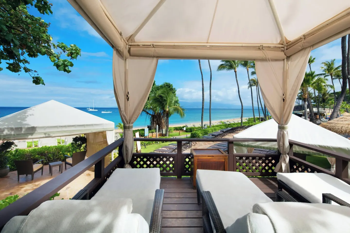 Oceanfront cabana loungers overlooking Ka'anapali Beach at The Westin Maui Resort & Spa, Ka'anapali.