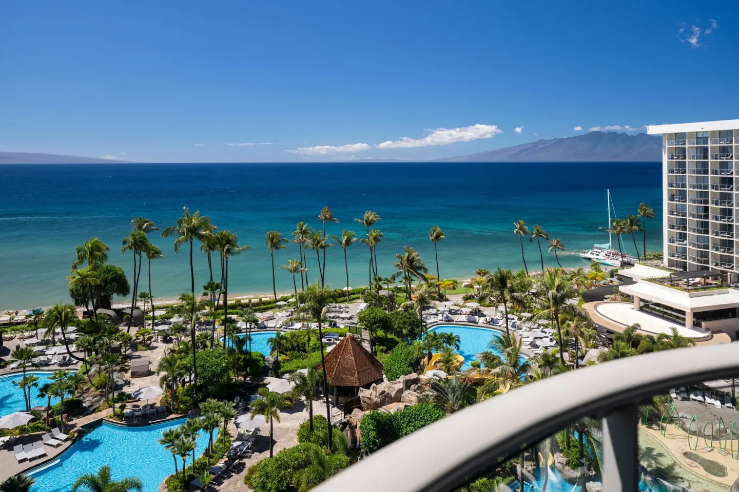 Pools, palms, beach, and ocean at The Westin Maui Resort & Spa, Ka'anapali.