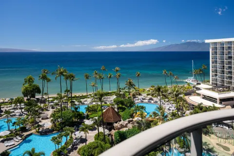 Pools, palms, beach, and ocean at The Westin Maui Resort & Spa, Ka'anapali.