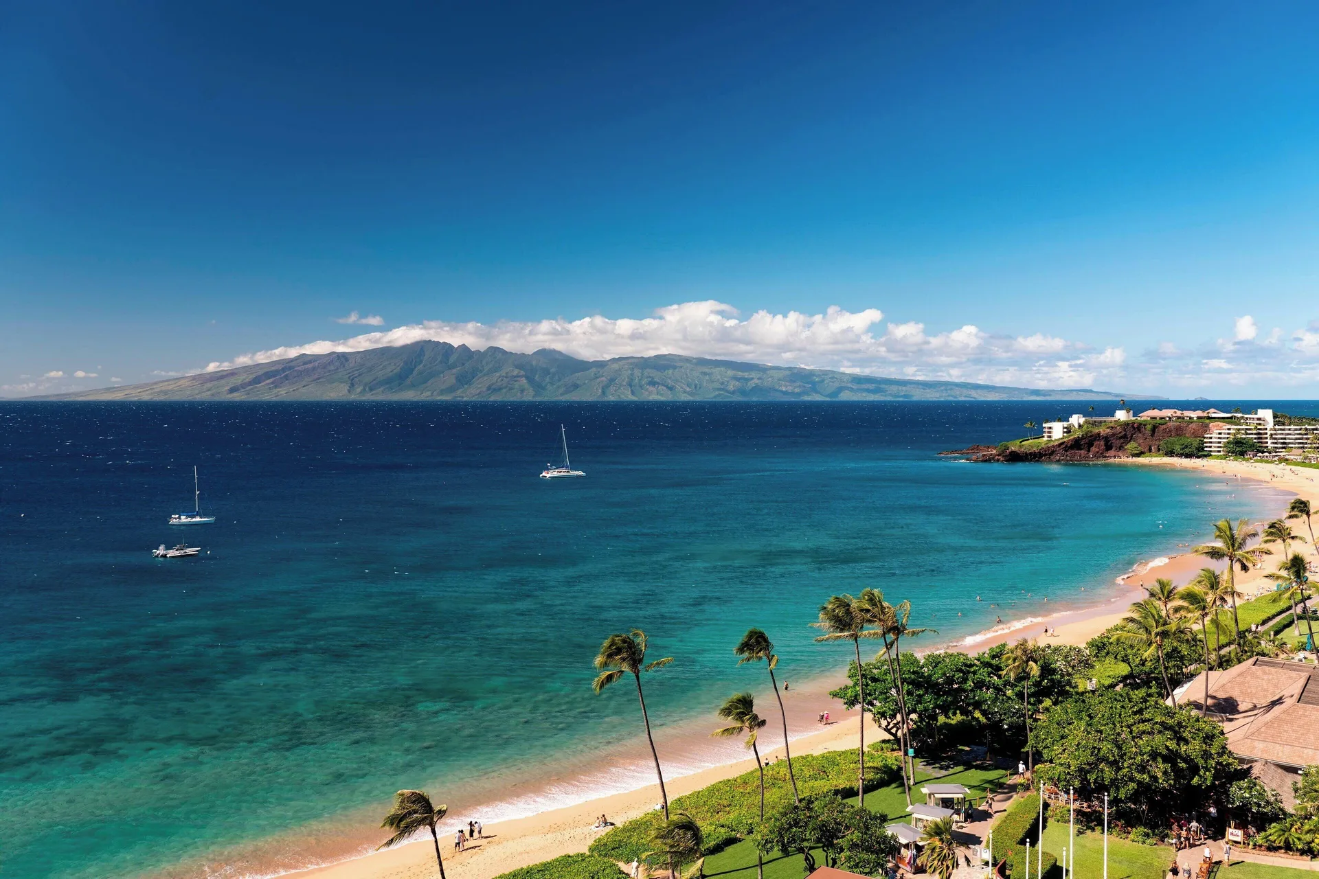 Panoramic beach and ocean view at The Westin Maui Resort & Spa, Ka'anapali.